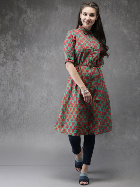 

Anouk Women Green Printed A-Line Kurta