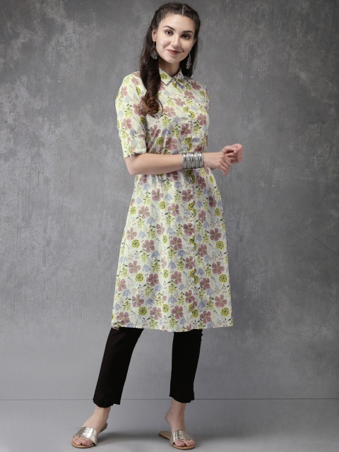 Anouk Women Off-White Printed A-Line Kurta