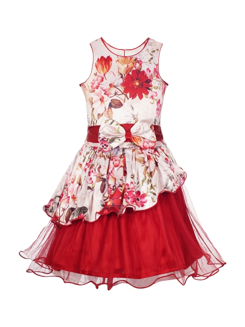 

naughty ninos Girls Cream-Coloured & Red Printed Fit and Flare Dress