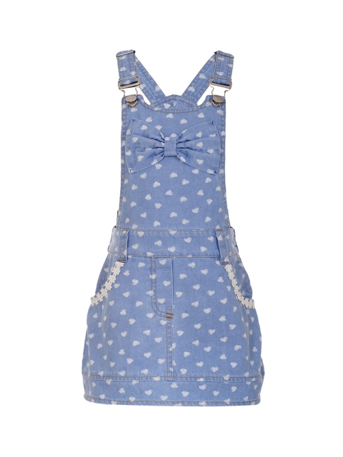 

Naughty Ninos Girls Blue Printed Pinafore Denim dress
