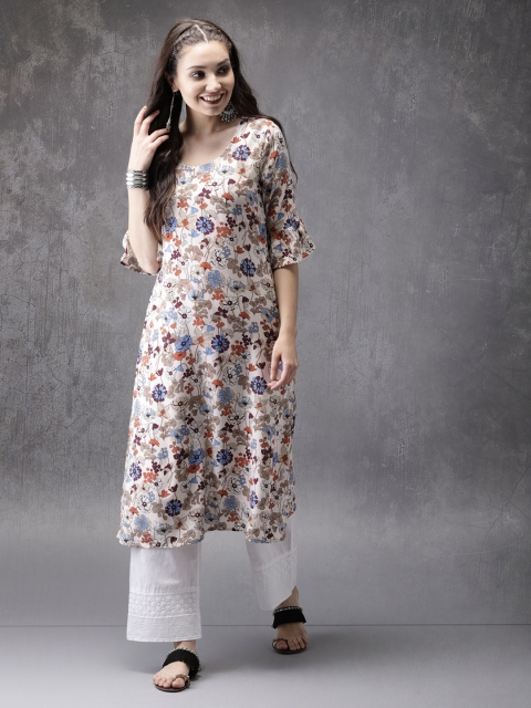 

Anouk Women Cream-Coloured Printed A-Line Kurta