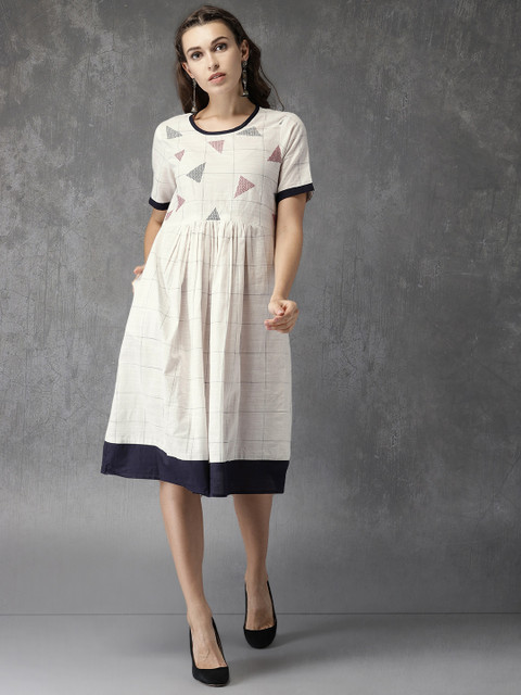 

Anouk Women Off-White & Navy Blue Embroidered Anarkali Kurta