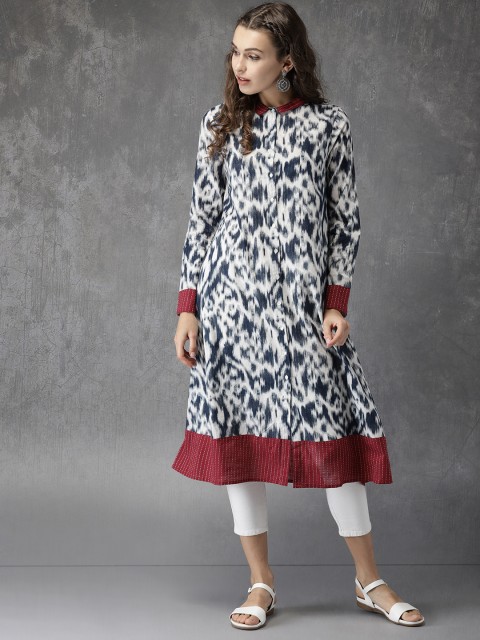 

Anouk Women Off-White & Blue Printed Straight Kurta
