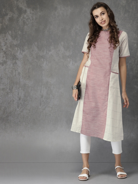 

Anouk Women Off-White & Red Checked A-Line Kurta