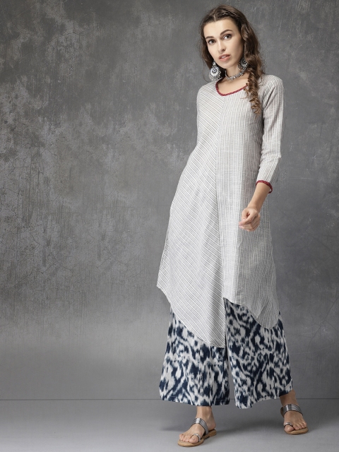 

Anouk Women Off-White & Black Embroidered A-Line Kurta