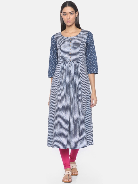 

Melange by Lifestyle Women Blue & White Printed A-Line Kurta