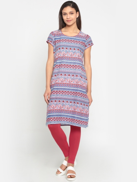 

Melange by Lifestyle Women Blue & Pink Printed Straight Kurta
