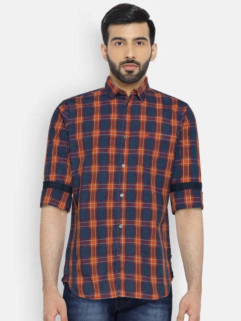 

French Connection Men Blue & Red Slim Fit Checked Casual Shirt