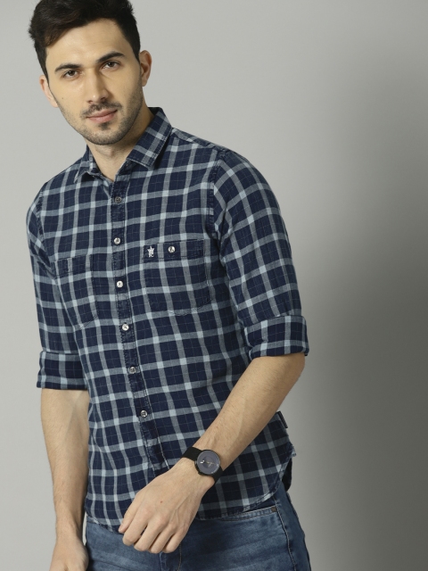 

French Connection Men Blue Slim Fit Checked Casual Shirt