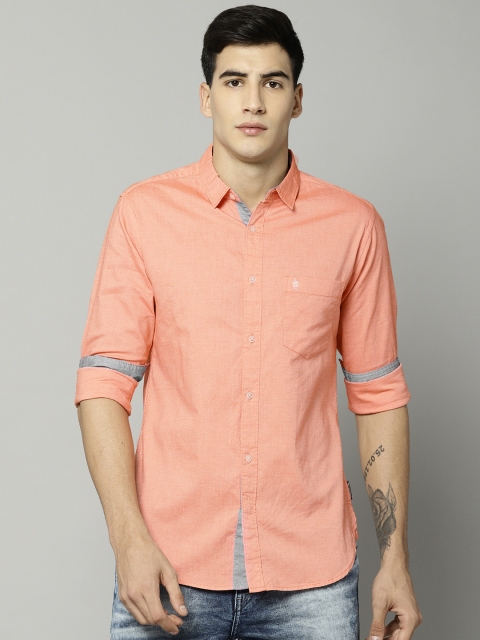 

French Connection Men Coral Orange Slim Fit Solid Casual Shirt