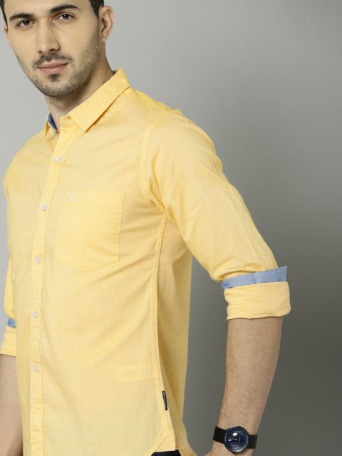 

French Connection Men Yellow Slim Fit Solid Casual Shirt