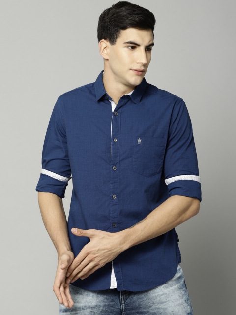 

French Connection Men Blue Slim Fit Solid Casual Shirt