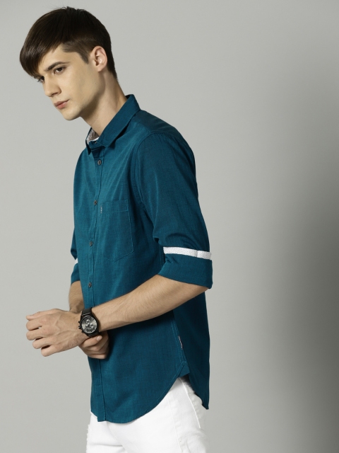 

French Connection Men Blue Slim Fit Solid Casual Shirt