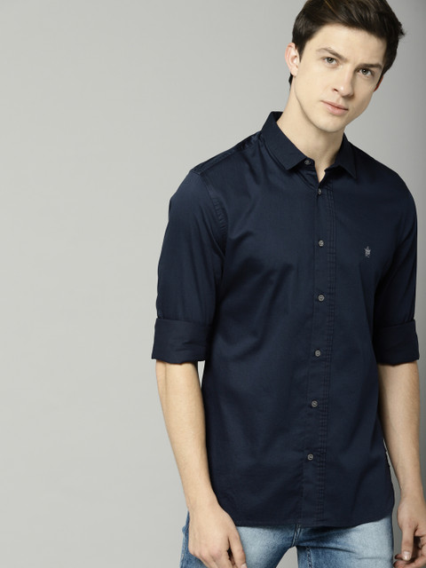 

French Connection Men Navy Blue Slim Fit Solid Casual Shirt