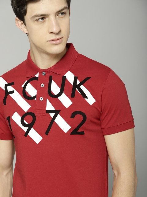 

French Connection Men Red Printed Polo Collar T-shirt