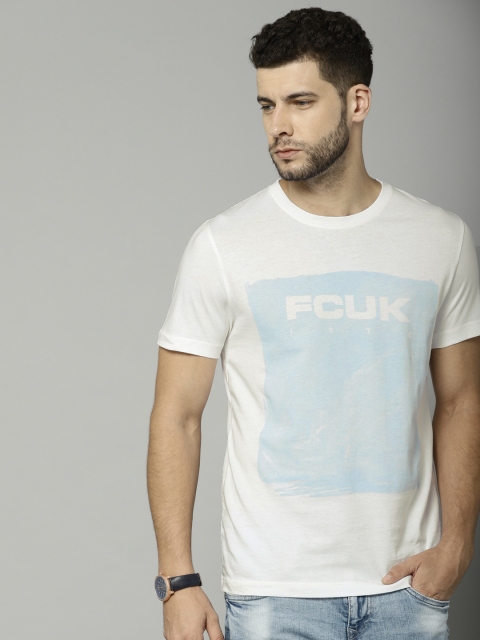 

French Connection Men White Printed Round Neck T-shirt