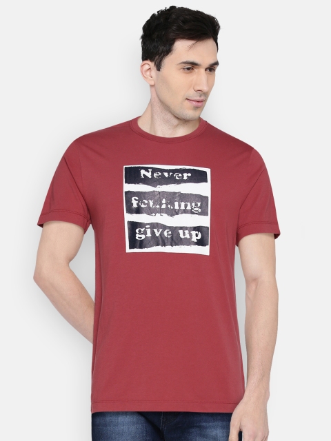 

French Connection Men Maroon Printed Slim Fit Round Neck T-shirt