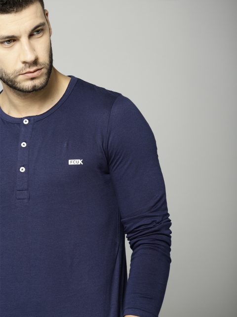 

French Connection Men Blue Slim Fit Henley Neck T-shirt