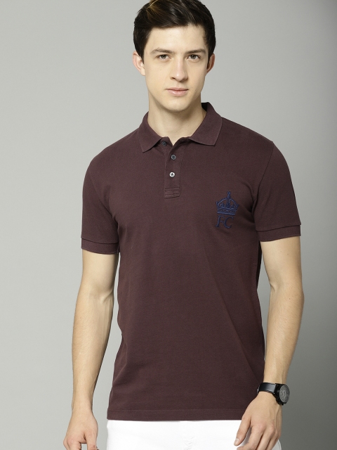 

French Connection Men Burgundy Solid Polo Collar T-shirt