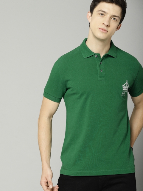 

French Connection Men Green Solid Polo Collar T-shirt