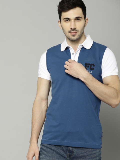 

French Connection Men Blue Solid Polo Collar T-shirt