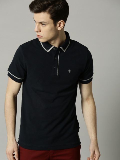 

French Connection Men Navy Blue Solid Polo Collar T-shirt