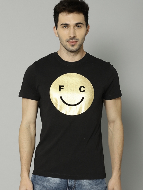 

French Connection Men Black Printed Slim Fit Round Neck T-shirt