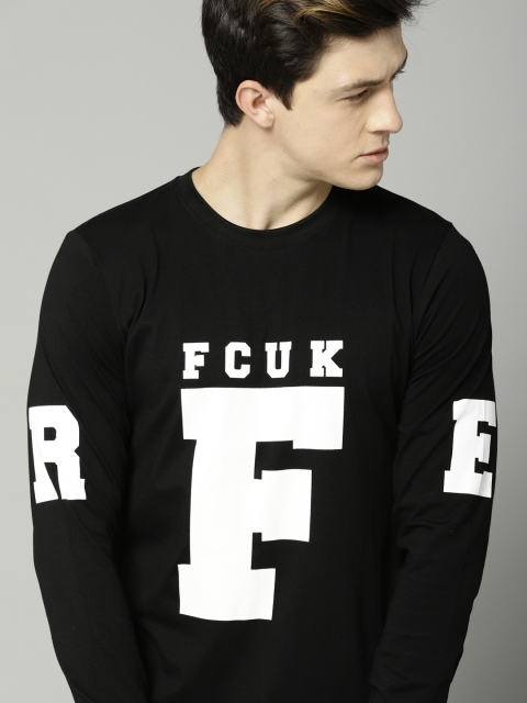 

French Connection Men Black Printed Round Neck T-shirt