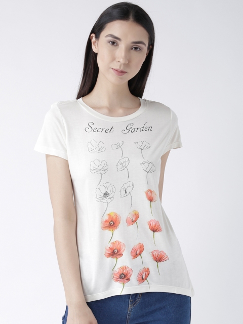 

Fusion Beats Women Cream-Coloured Printed Round Neck T-shirt