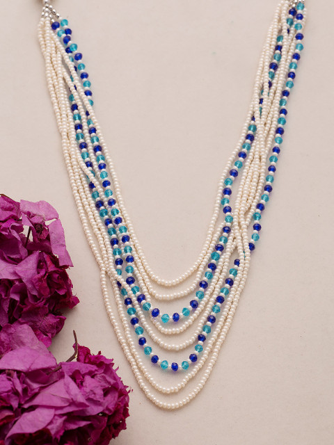 

Voylla White & Blue Silver-Plated Layered Necklace