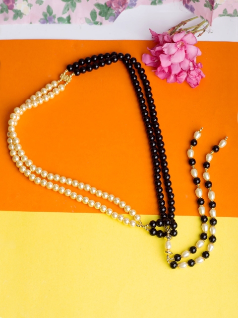 

Voylla Cream & Black Gold-Plated Layered Necklace