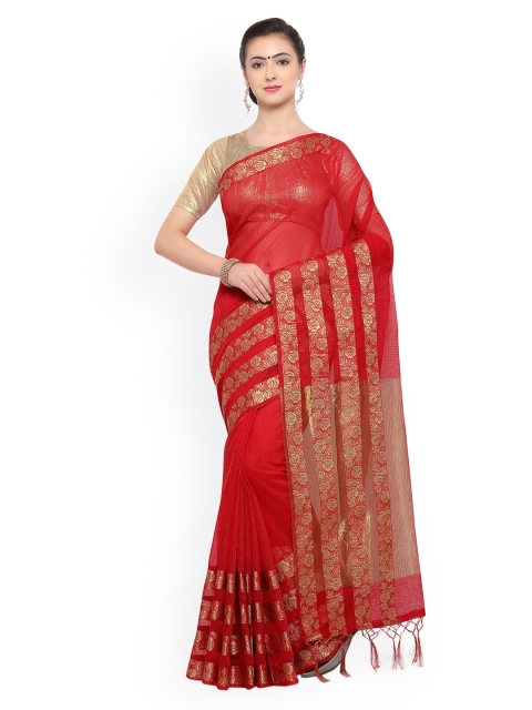 

Pisara Red & Gold-Toned Silk Cotton Woven Design Banarasi Saree