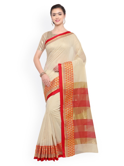 

Pisara Off-White Silk Blend Solid Chanderi Saree