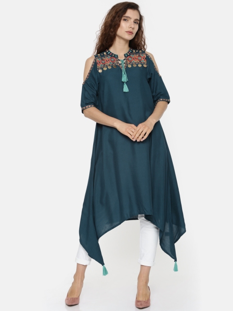 

Colour Me by Melange Teal Blue Embroidered Kurta