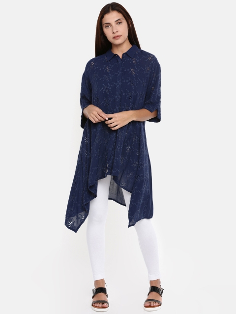 

Colour Me by Melange Navy Self Design Tunic, Navy blue