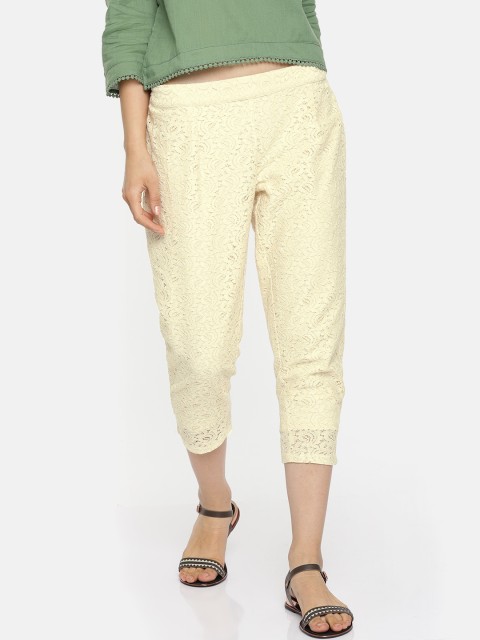 

Colour Me by Melange Women Off-White Regular Fit Self Design Regular Trousers