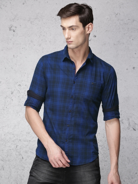 

Ecko Unltd Men Blue & Black Slim Fit Checked Casual Shirt