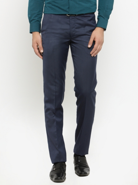 

Wills Lifestyle Men Navy Blue Slim Fit Solid Formal Trousers