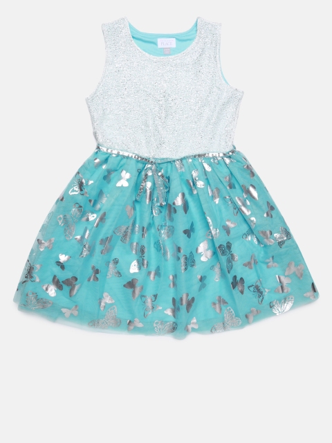 

The Childrens Place Girls Blue Printed Fit and Flare Dress