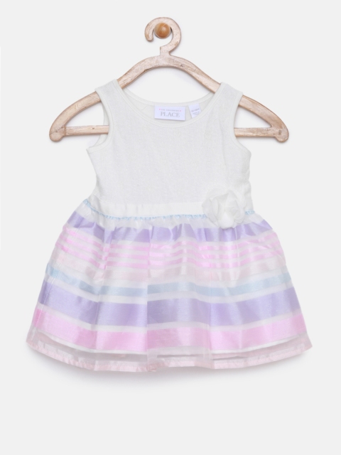 

The Childrens Place Girls White Striped Fit and Flare Dress