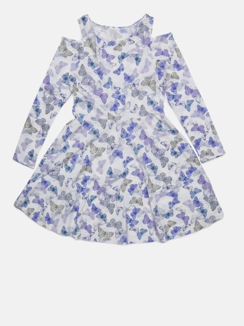 

The Childrens Place Girls White Printed Fit and Flare Dress
