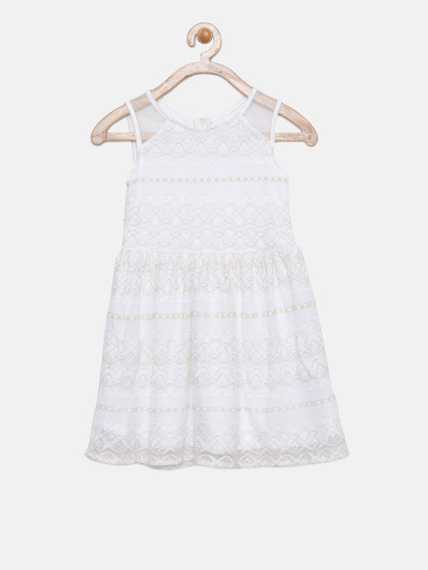

The Childrens Place Girls White Self Design Fit and Flare Dress