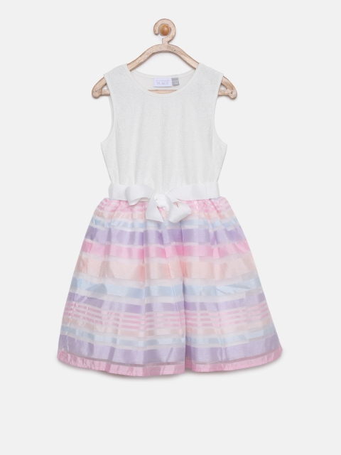 

The Childrens Place Girls White & Pink Striped Fit and Flare Dress