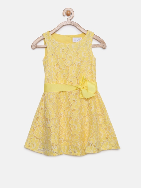 

The Childrens Place Girls Yellow Self-Design Fit and Flare Dress