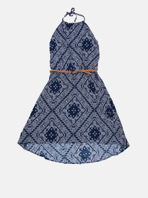 

The Childrens Place Girls Blue Printed Fit and Flare Dress
