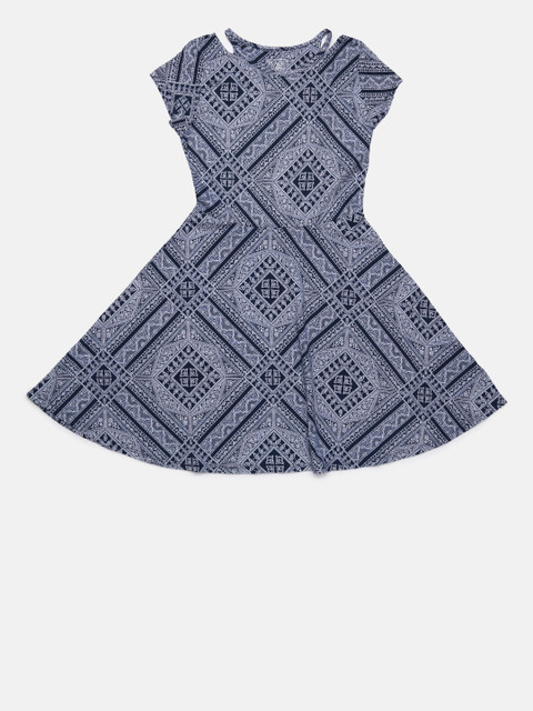 

The Childrens Place Girls Blue Printed A-Line Dress, Navy blue