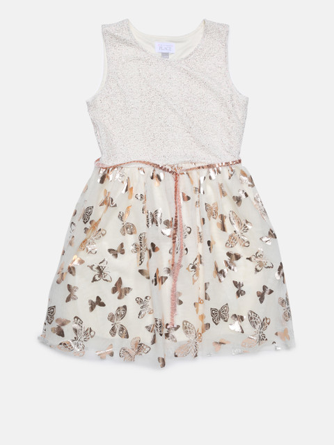 

The Childrens Place Girls White Printed Fit and Flare Dress