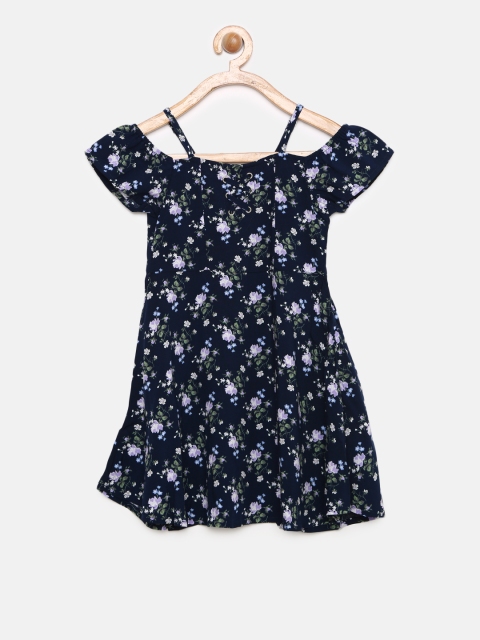 

The Childrens Place Girls Black Floral Printed Dress