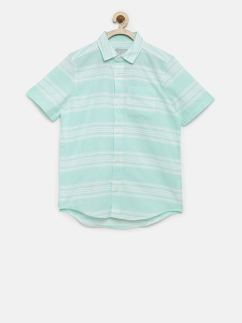 

The Childrens Place Boys Sea Green Regular Fit Striped Casual Shirt