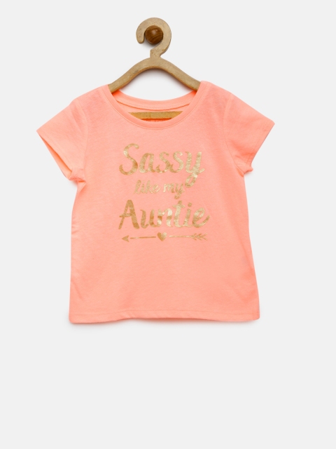 

The Childrens Place Girls Peach-Coloured Printed Round Neck T-shirt